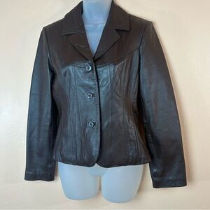 Wilson’s Leather Chocolate Brown Button Front Fitted Blazer Jacket Women S